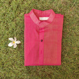 Gold self stripe hot pink kurta