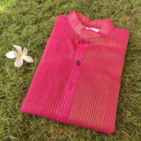 Gold self stripe hot pink kurta