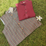 Multicolor stripe jacket and deep red kurta ( 2 piece set)