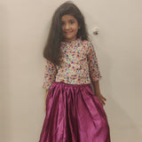 Floral pink choli with crushed wine skirt