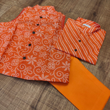 Orange leheriya kurta with orange bandhani jacket