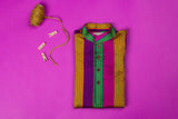 Raw silk multicolor stripe with katha detailing kurta