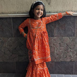 Orange Bandhani Kurta with Leheria Sharara