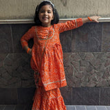 Orange Bandhani Kurta with Leheria Sharara