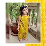 Sleeveles Yellow Katha Kurta with bottom with gota detailing