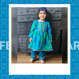 Peacock Shaded Blue Green Kota Anarkali with Blue Pants