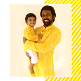 Yellow Leheria Kurta with Nehru Collar