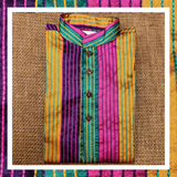 Raw silk multicolor stripe with katha detailing kurta