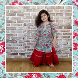 Blue floral katha kurta with Sharara